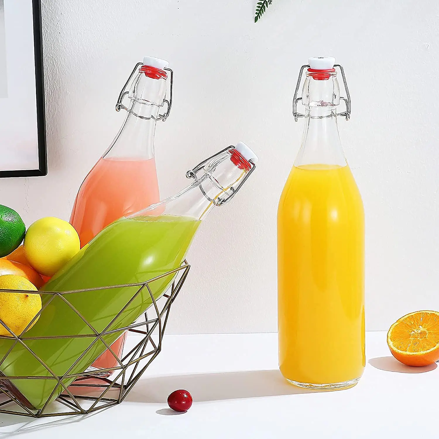 Glass Swing Top Beer Bottles with Flip-top Lid for Carbonated Drinks