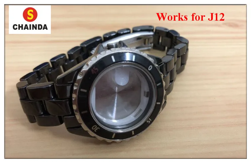 Керамический черный или белый БЕЗЕЛЬ для наручных часов кольцо и ремешок набор подходит J12 для замены часов