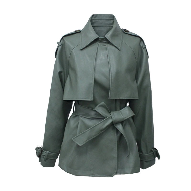 buy  2019 New Designer PU Leather Jacket Women Faux PU Leather Belt Coat Casual Female Streetwear Outwea