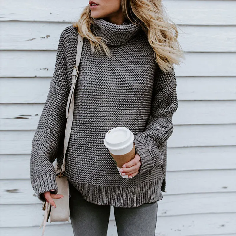 

Fashion Turtleneck Loose Pullover Sweater Women Casual Solid Long Sleeve Knitted Tops Autumn Winter Women's Simple Warm Sweater