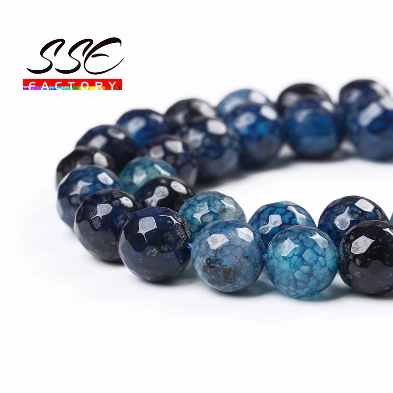 

Dark Blue Dragon Vein Agates Round Loose Beads Faceted Natural Stone Beads 10mm 15" For Jewelry Making DIY Bracelet Accessories