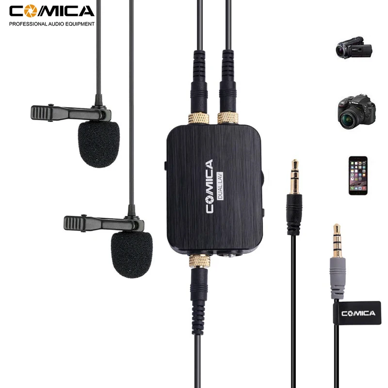 

Comica CVM-D03 Dual Lavalier Lapel Microphone with Mono/Stereo Clip-on Interview Microphone for Cameras Camcorders& Smartphones