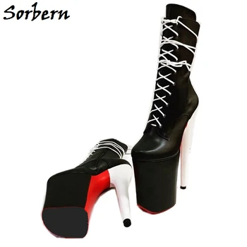

Sorbern Exotic Mix Heel Boots Women Ankle High Platform Runway Pole Dance Boot Lace Up Big Booty Diy Colors 15cm/17cm Available