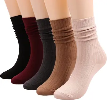 

L112343 double women's lightweight cotton casual round neck knitted socks, solid color, size 5-10 A504