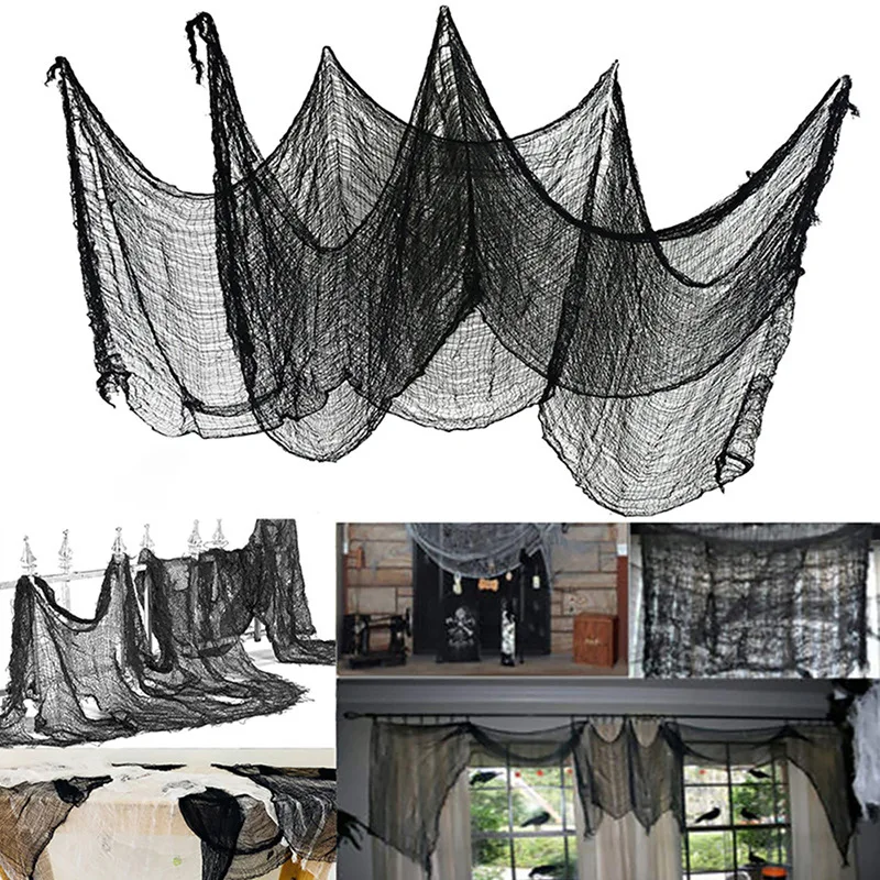 Black Halloween Creepy Gauze Large Grid Yarn Cloth Door House Decor Frontyard Gothic Props Party Decoration | Дом и сад