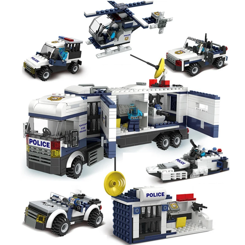 

626PCS City Police Series Building Blocks Vehicle Aircraft Boy Toy Educational Truck Compatible Legoingly Model Bricks 6 IN 1