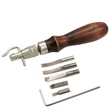 7in1 Wood Handle Adjustable Durable V Type Push Grooving Device Wood Handle Groover Craft Gouge Tools Sewing Leather Craft Tools