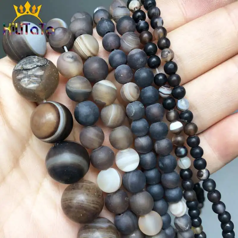 NaturalStoneBeadsDullPolishMatteRoundStriatedAgataLooseBeads