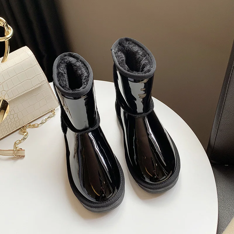 

Snow Boots Women Waterproof 2019 New Fashion Fur Thick Bottom Wild Non-slip Dequin Mirror Short Tube Tide Shoes Plus Velvet Warm