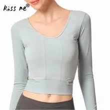 Женские рубашки для йоги с открытой спиной с длинным рукавом, однотонный спортивный костюм, спортивная одежда для бега фитнеса, открытый костюм, тренировочная футболка для женщин