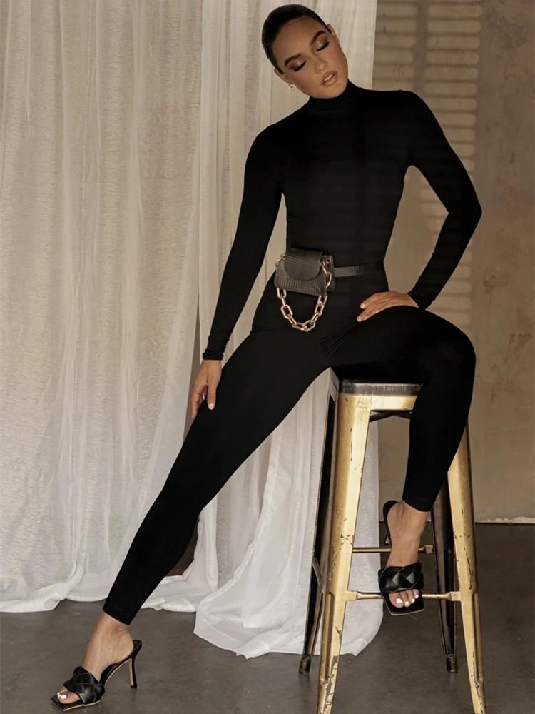

Rompers Womens Jumpsuit Bodycon Autumn Winter Long Sleeve Turtleneck Body Jump Suits Multi Color Slim Fashion Club Party Clothes