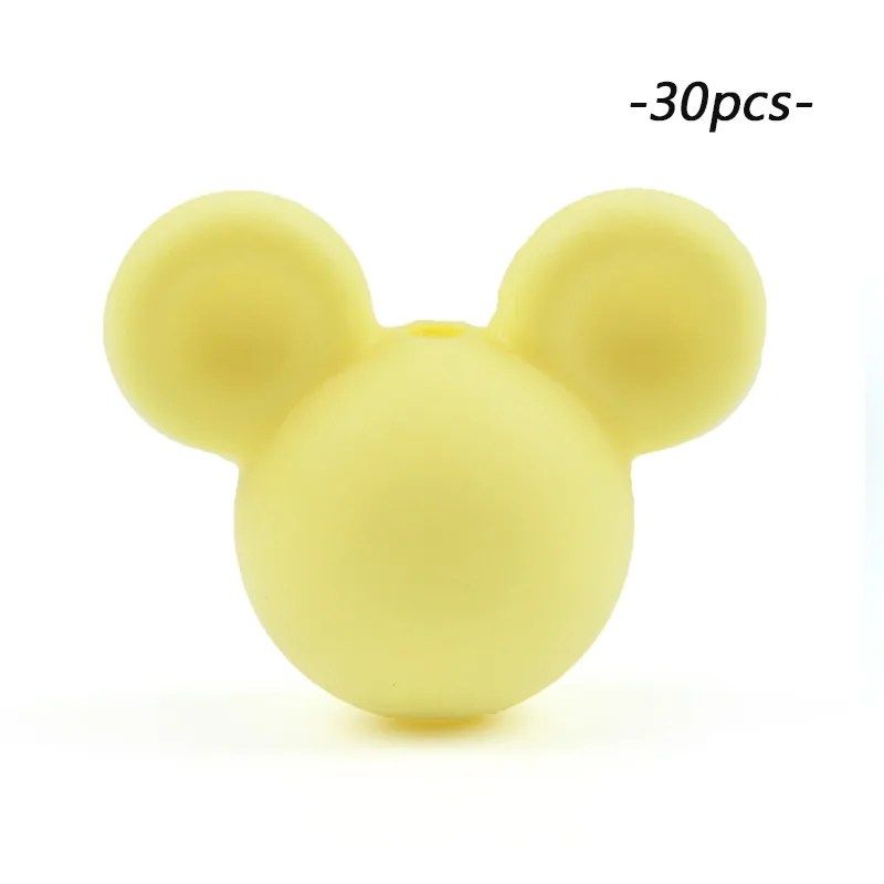 cream yellow LOFCA 30 шт Микки силиконовые бусины BPA бесплатно мультфильм детские игрушки для прорезывания зубов пищевой силикон для кормления ожерелье для изготовления соски цепь - Цвет: cream yellow