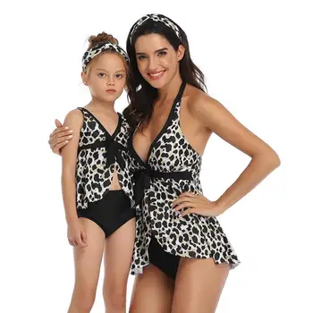 

High Waist Cover belly Mother & Daughter Parent-child Swimwear BeachCasual Swimsuit Family Matching Outfits Bathing Suit Bikini