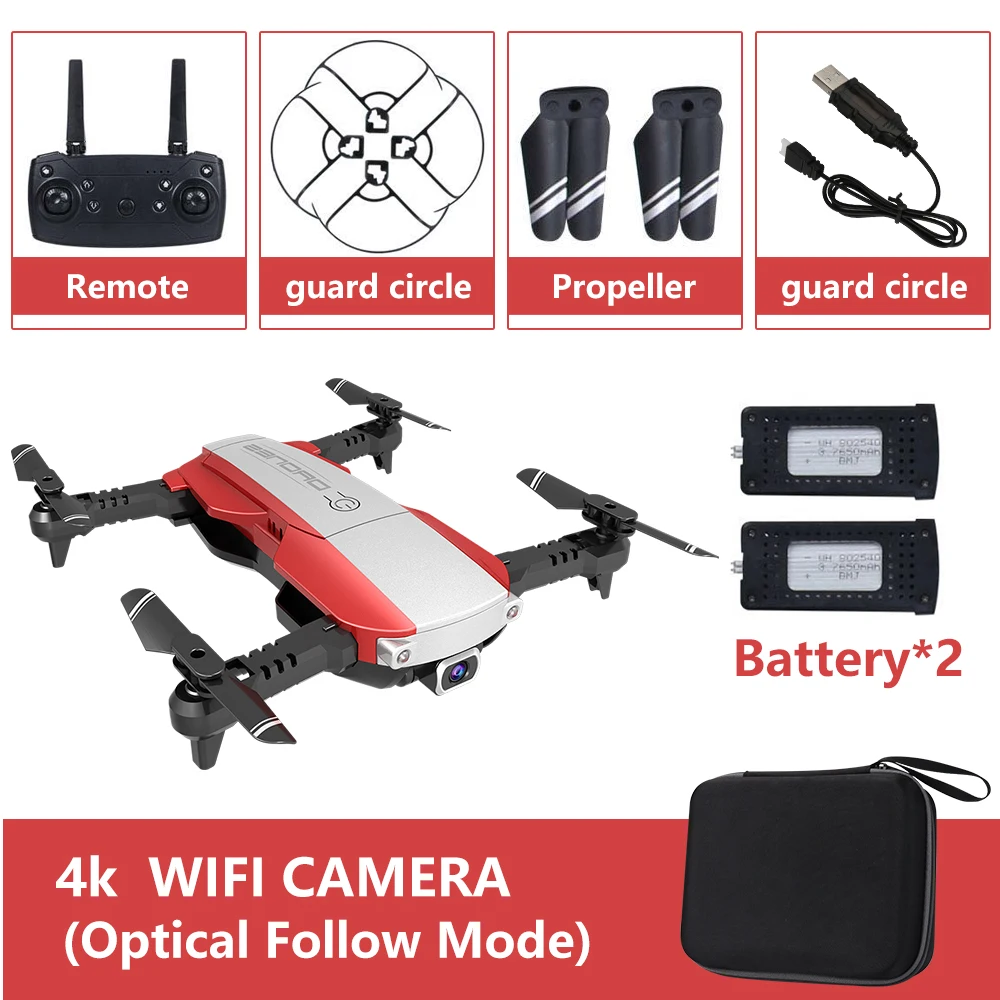 Радиоуправляемый Дрон 4K Квадрокоптер складной воздушный Дрон самолет uav FPV Wi-Fi передача изображения складной высоты удерживающий вертолет с батареей - Цвет: Red 4K 2 battery