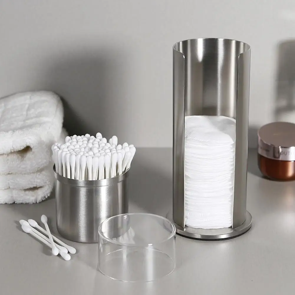 Stainless Steel Makeup Remover Cotton Swab Organizer Holder Cotton Pad Storage Box Transparent Remover Paper Makeup Desktop Tool 4
