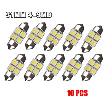 

10x 4SMD 31mm Car Reading Light RV Interior Roof Lamp Truck License Number Plate Lamp White LED Light Bulb Univsersal