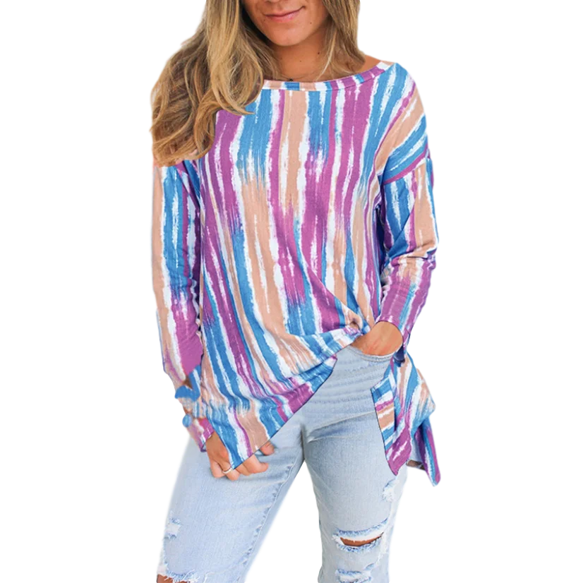 

Plus Size 5XL Candy Color Printing Tshirt For Women Causal O Neck Pullovers Female Long Sleeve Tops Dropshipping