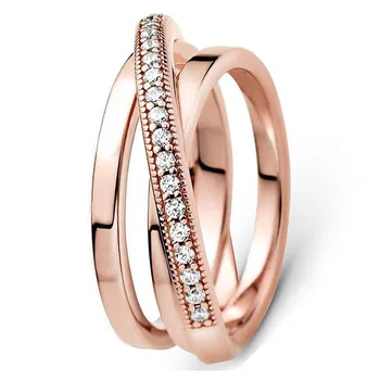 

Original Rose Signature Crossover Over Triple Band Ring With Crystal For Women 925 Sterling Silver Ring Gift DIY Pandora Jewelry