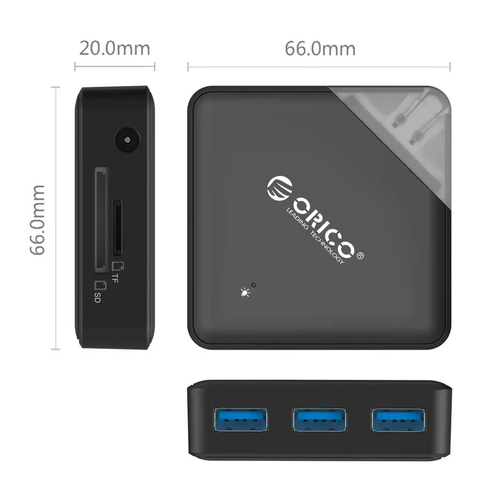 ORICO Мульти USB 3,0 концентратор SD TF кардридер адаптер мини USB разветвитель Поддержка OTG для ПК компьютер ноутбук аксессуары - Цвет: Черный