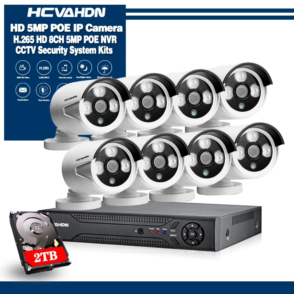 

H.265 8CH 5MP 1080P POE 16CH NVR Kit Security Camera CCTV System indoor Outdoor IP Bullet POE Camera P2P Video Surveillance Set
