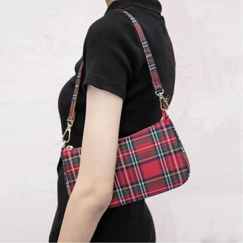 

Niche Plaid Bag with A Shoulder Bag Female 2020 New Retro Women Purse and Handbag Casual Fashion Panelled Shoulder Bags