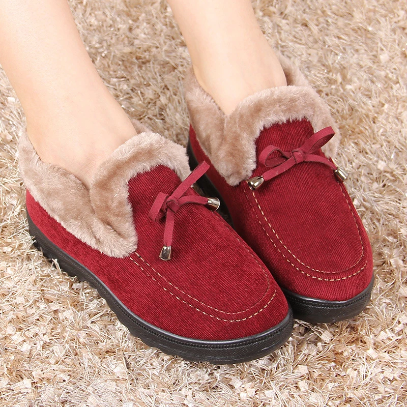 Women Flats Shoes Fur Loafers Women Winter Cotton Shoes Non-slip Warm Snow Boots Slip-on Plush Slippers Moccasins Ladies