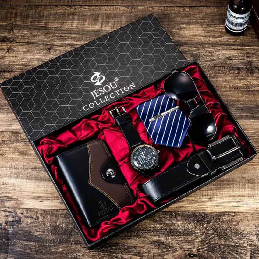 

Mens Watches 2019 Luxury Quartz Wrist Watch Gift set beautifully wrapped watch Belt Tie Wallet Simple Set Watches Men Gift Set