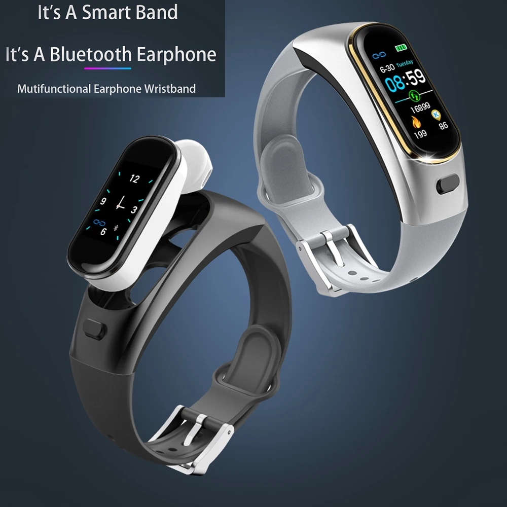 

2 in 1 Tracker Color Screen Smart Bracelet Watch Separate Heart Rate Blood Pressure Monitoring Caller Bluetooth Headset Bracelet