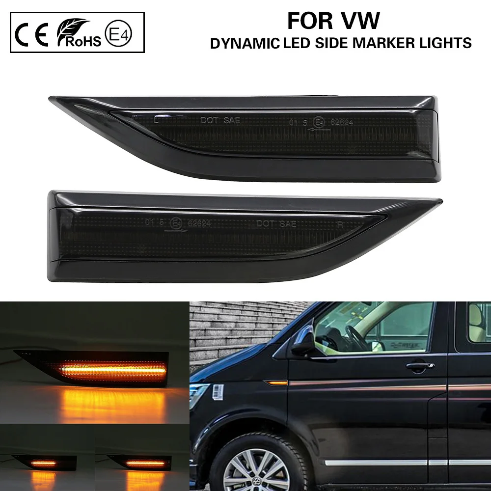 

2X Smoke Dynamic Flowing LED Side Marker Lamp turn signal light for VW T6 2015-