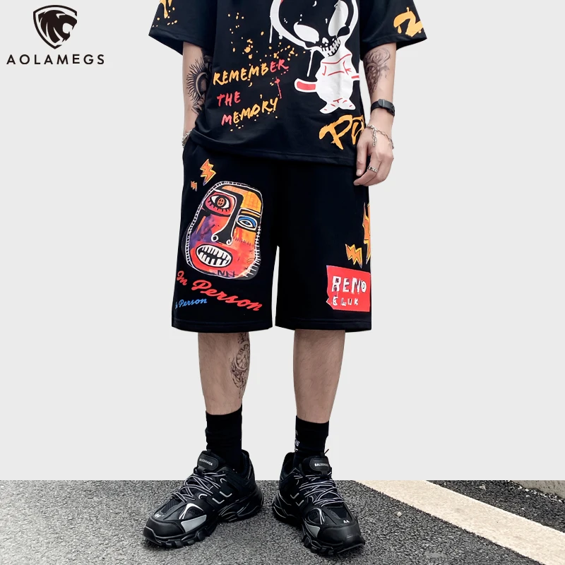 

Aolamegs Shorts Men Mutated Alien Lightning Print Shorts Summer Hip Hop Style Knee-length Shorts Bermuda High Street Sweatpants