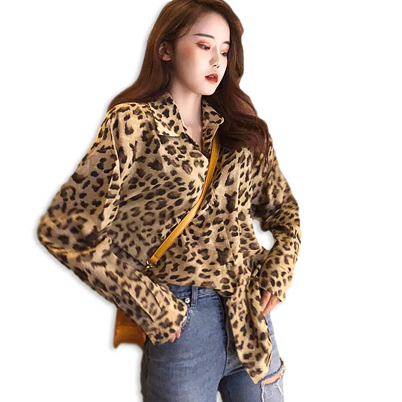 

Spring Women's blouse Turn-down Collar Leopard print Tops Long Sleeve Women shirt Sexy V-neck Button Down Shirts Female Workwear