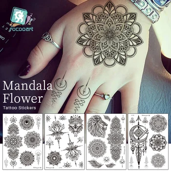 

Rocooart New Arrival Waterproof Big Henna Design For Women Temporary Body Arms Back Leg Tattoo India Mandala Flower Sticker