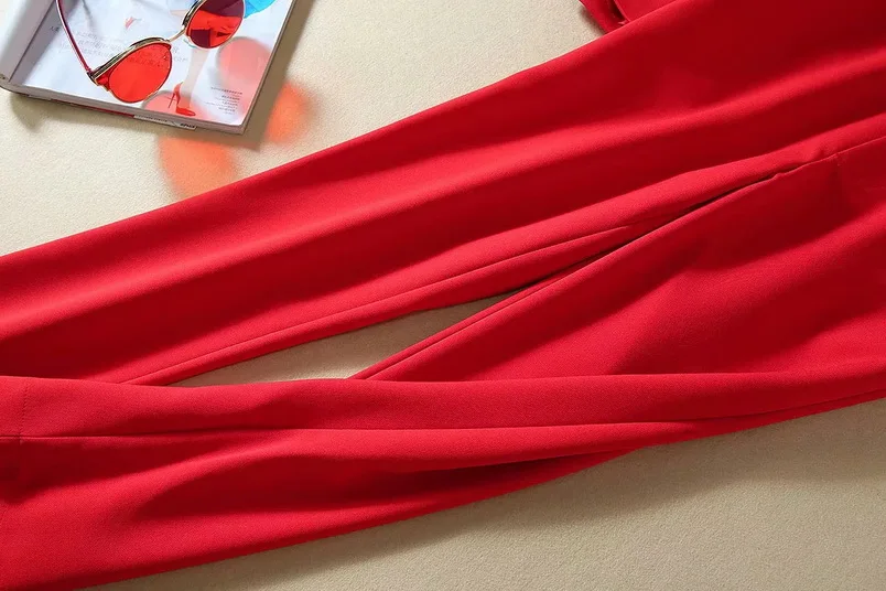 High Quality Women's Set Clothing Autumn Blazer Suit Ladies Tassel Beading Blazer Jacket+Ankle Length Pants Sets Red Black