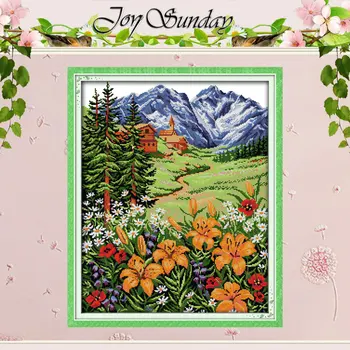 

Snow Mountain in spring Patterns Counted Cross Stitch 11 14CT Cross Stitch Set Wholesale Cross-stitch Kits Embroidery Needlework