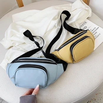 

Leather Fanny Waist Bag Women Chest Money Pouch Waist Chain Purse Solid Color Zipper Female Chest Crossbody Pack