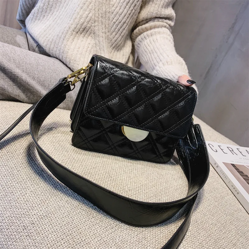 

Wide-Strap Shoulder Bag Women's 2020 New Style Fashion Rhombus Square Sling Bag Women's Vintage Versatile Shoulder Bag
