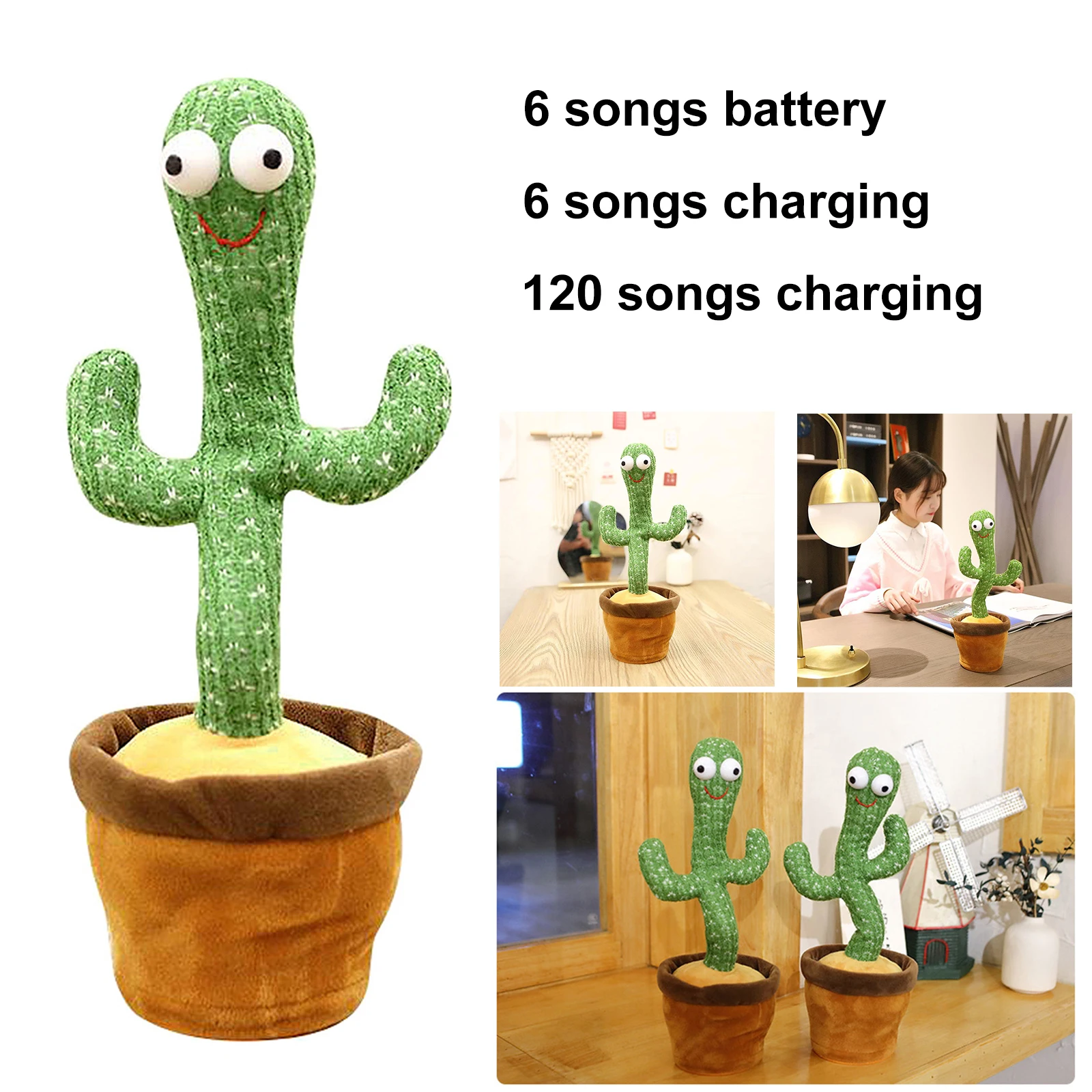 Cute Electric Cactus Plush Doll Twist Dancing Toy Decor Recording Parrot USB Cactus Plush Toy Funny Dancing Singing Toy