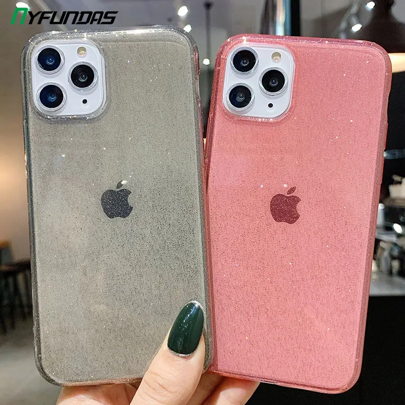 

Glitter Clear Case For iPhone 11 Pro Max X XS XR 8 Plus 7 6 6S Silicone Transparent Cover Luxury Black Pink Phone Accessories