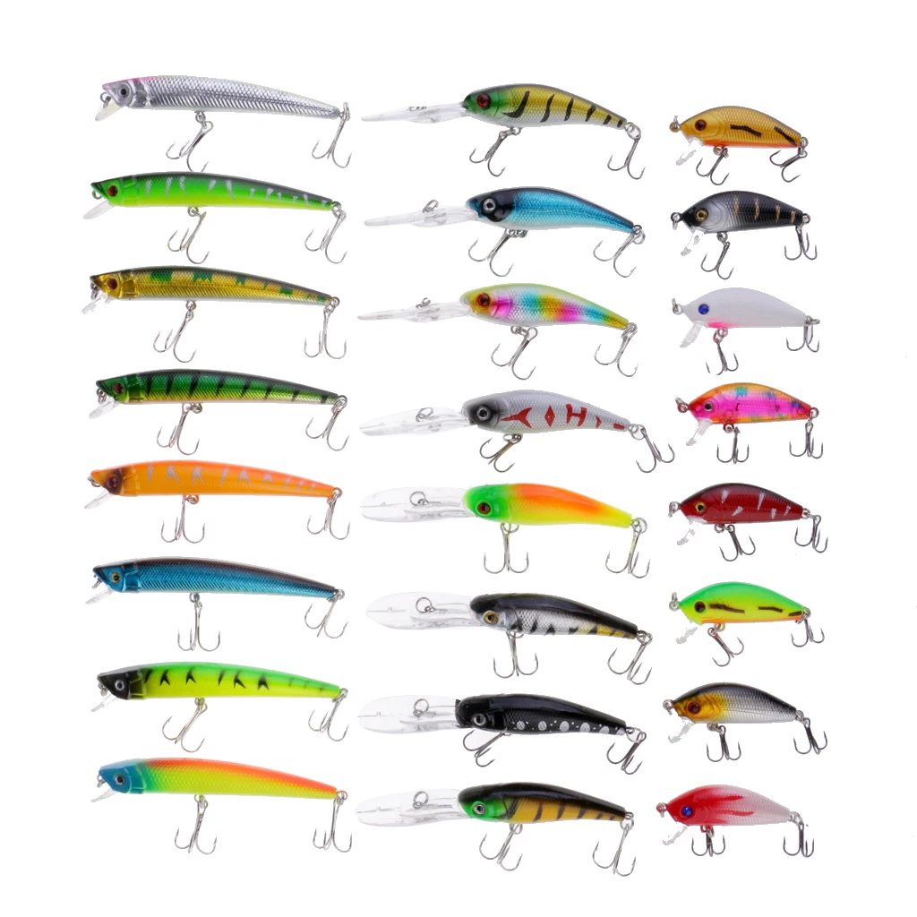 24pcs Fishing Lures Large Hard Bait Minnow with Treble Hook Life-like Swimbait Fishing Bait 3D Fishing Eyes Popper Crankbait