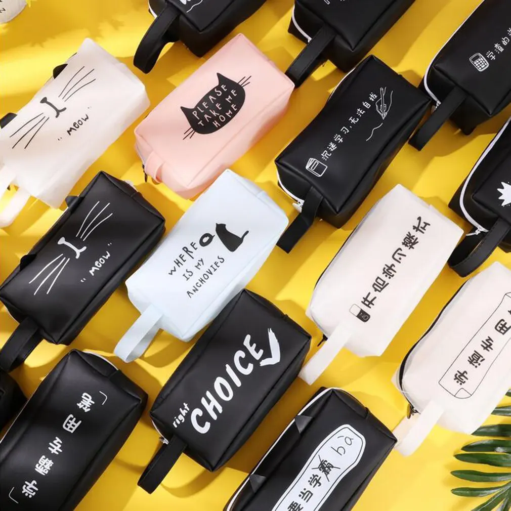 

Large Pencil Silicone Cute School Supplies Stationery Gift Cartoon Cat Black White King Pencil Box Pencil Bag