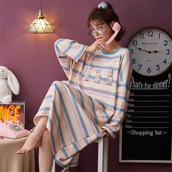 

Autumn and winter long-sleeved loose sweet and cute one-piece nightdress can be worn outside home service suit SJ056