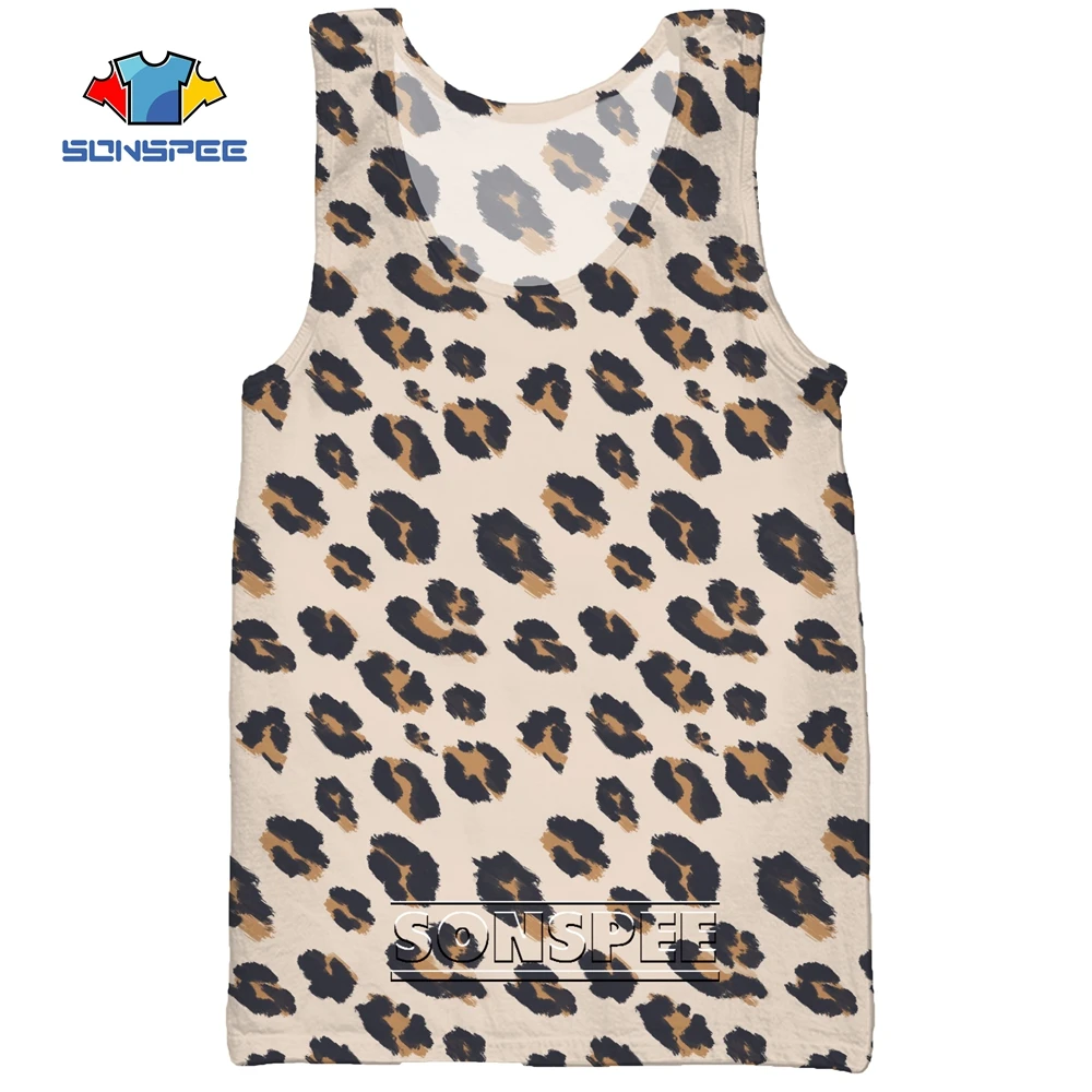SONSPEE Leopard Animal Hunting 3D Print Men's Tank Tops Casual Fitness Bodybuilding Gym Muscle Funny Men Sleeveless Vest Shirt