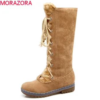 

MORAZORA 2020 large size 34-46 fashion keep warm snow boots low heel round toe winter women boots comfortable mid calf boots