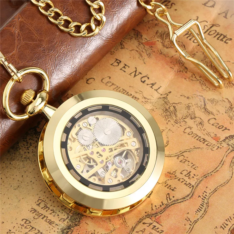 Antique Vintage Roman Numerals Dial Unisex Handwinding Mechanical Pocket Watch Luminous Hands Pendant Chain Roman Number Gift