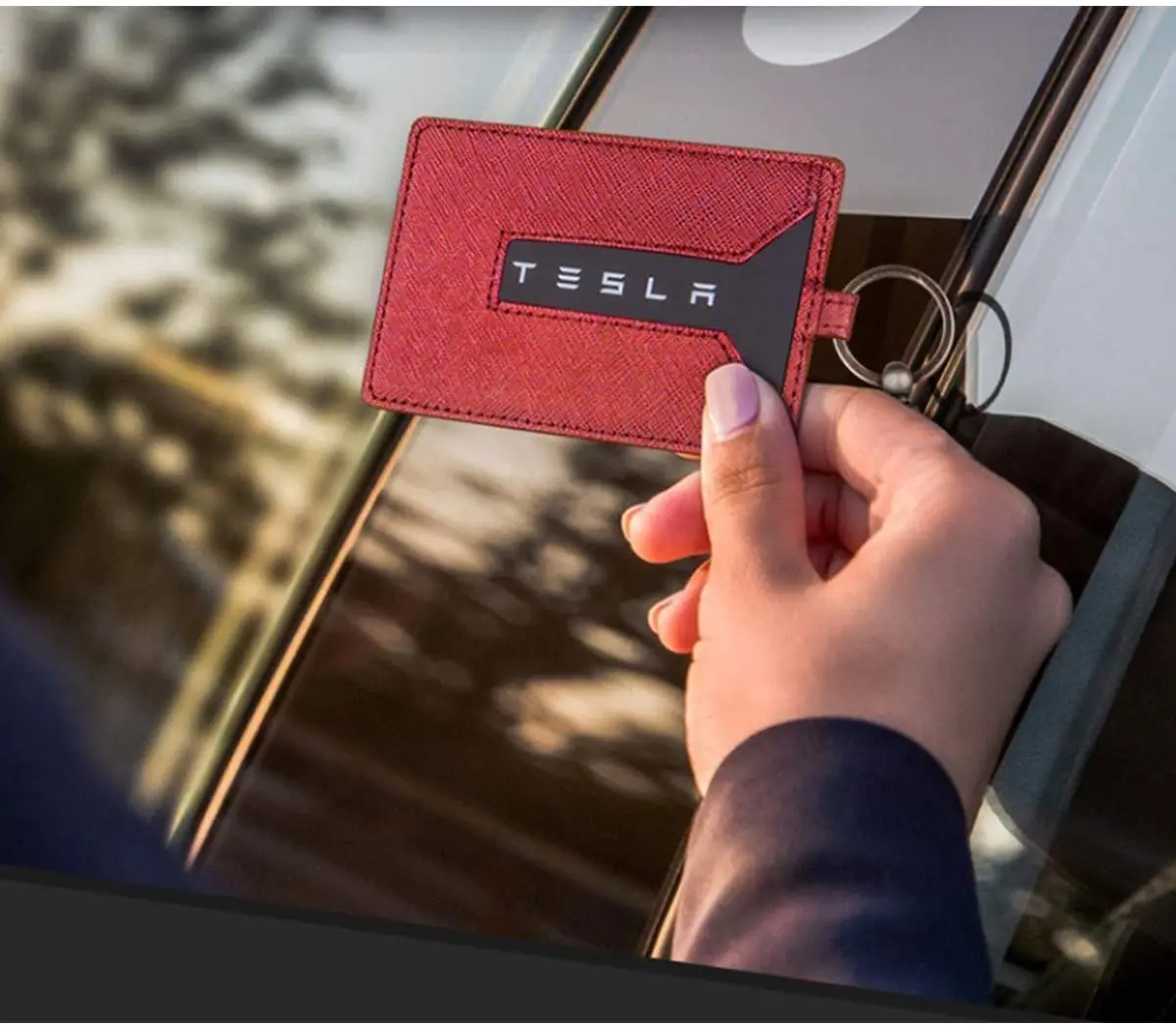 

Key Card Holder Protector Cover with Keychain Leather for Tesla Model 3