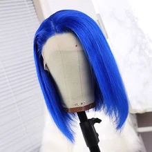 150% Density New Design Women Lovely Youth Women's Short Human Hair Lace Wig Blue Bob style wigs for white women