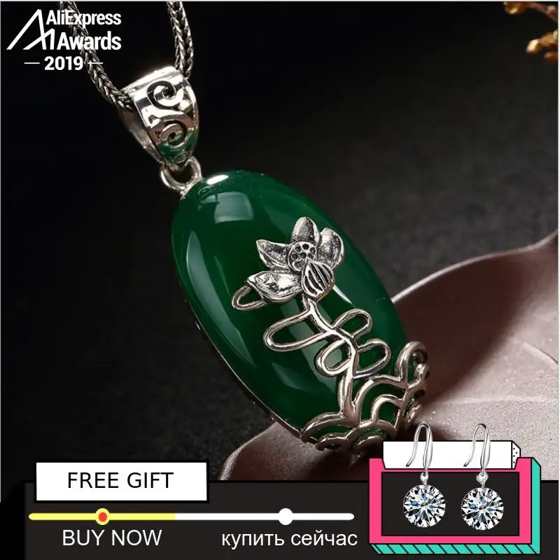 

NOT FAKE S925 Fine Antique shop store Pendants Emerald Pendant Luxury Taste Women Handmade Vintage Natural Chalcedony moldavite