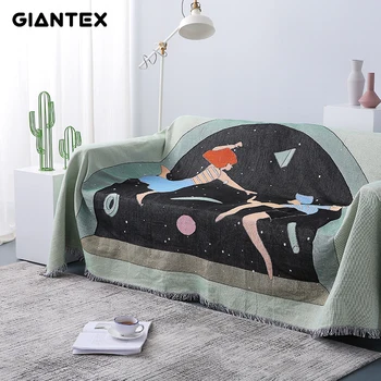 

GIANTEX Original Bedspread Cotton Full Cover Soft Sofa Towel Water Ripple Anti-skid World Map Throw Four Seasons Sofa Cover