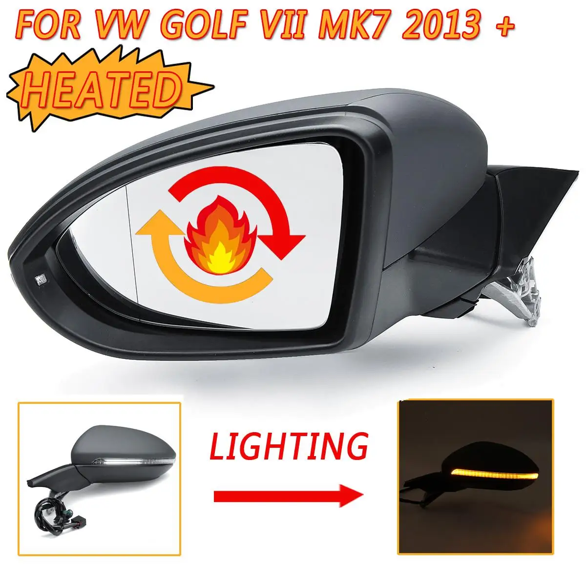 

Right/Left Wing Side Mirror Electric 6 Pin Primed Manual Adjust Heated Indicator For VW GOLF VII MK7 2013 2014 2015 2016 2017+