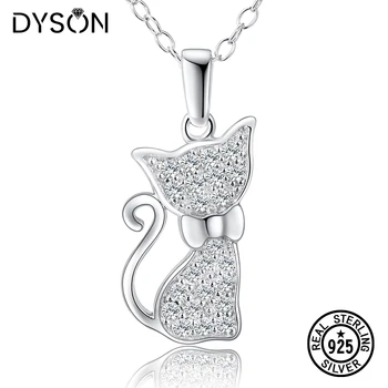 

Dyson 925 Sterling Silver Necklaces Cute Lovely Cat Pet Animal Zircon Charm Necklace With 18" Chain For Women Girls Fine Jewelry